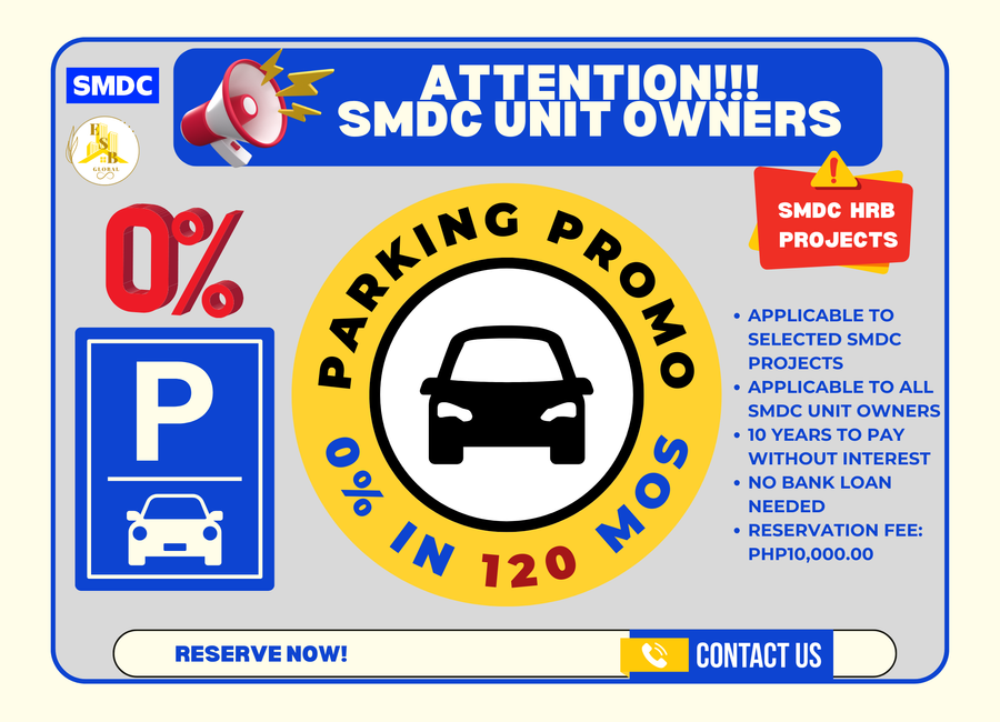 SMDC PARKING PROMO AT 0% INTEREST FOR UNIT OWNERS - NO BANK LOAN NEEDED ...