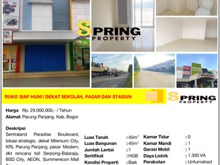 Ruko Sentraland Paradise Dekat Stasiun Pasar Parung Panjang Bogor