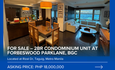 For Sale - 2BR Condo in Forbeswood Parklane, Rizal Dr, BGC w/ Golf Course view