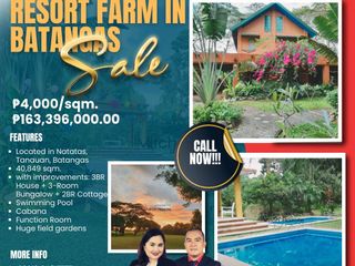 4-Hectare Beautiful Tuscan Resort Farm and Vacation Home with Swimming Pool For Sale in Tanauan, Batangas