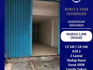 Jual Sewa Ruko A Yani Gedangan Sidoarjo dkt Raya Sukodono Puri Surya Jaya Ketajen