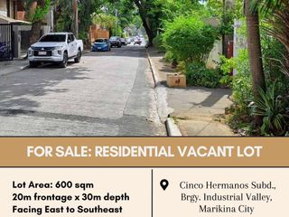 FOR SALE Residential Vacant Lot located at Cinco Hermanos Subd., Brgy. Industrial Valley, Marikina City