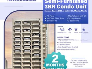 3BR Condo for Rent in Echelon Tower Malate + 2 Months Free!