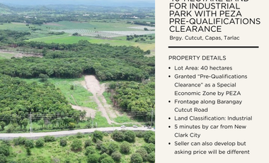 FOR SALE: 40-hectare Land for Industrial Park (PEZA Pre-Qualifications Clear)