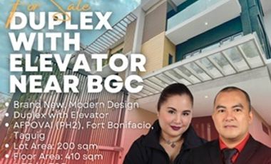 For Sale: Brand New Spacious 4 Bedroom Modern Duplex with Elevator in AFPOVAI near Bonifacio Global City and McKinley Hill in Taguig