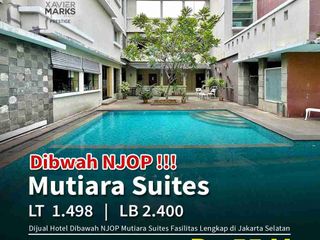 Dijual Hotel Dibawah NJOP
Mutiara Suites 
Jakarta Selatan

Spesifikasi Hotel

SHM
2.5 Lantai
- LT 1,498 m²
- LB 2,400 m²
- Basement

Fasilitas yang Tersedia

Mutiara Suites menawarkan berbagai jenis akomodasi dan fasilitas lengkap:

Kamar
- Deluxe Room 8 unit (28-30 M²)
- Junior Suite 6 unit (32-36 M²)
- Family Room 3 unit (28-30 M²)
- Family Suite 2 unit (34 M²)
- Apartment 8 unit (40-52 M²)

Fasilitas Umum
- Bistro/Resto 1 unit 
 (65 M²)
- Back Office 1 unit (24 M²)
- Pos Satpam
- Laundry Room

Maintenance
- Room
- Basement
- Security/Staf Room 
- Swimming Pool
- Parkir 15 mobil 
 (atas & basement)
- Sewa 2 Antena BTS (Telkomsel & STP)
- Ruang Kitchen 3 unit untuk disewakan

Harga
Rp. 55 M