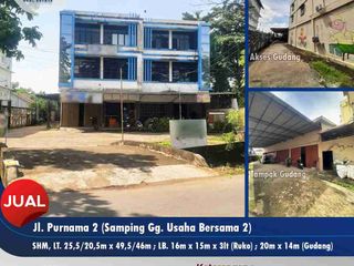 dijual 4 unit ruko + gudang sekaligus di pinggir Jl. Purnama 2