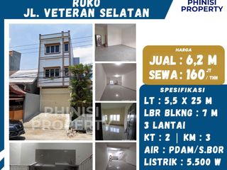 DIJUAL / DISEWAKAN RUKO 3 LANTAI DI VETERAN SELATAN