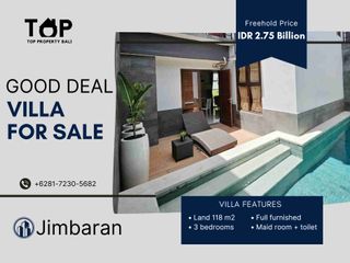 Villa semi rumah murah di Jimbaran Bawah 3 Kamar Tidur SHM