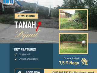 Dijual Murah Tanah Luas Tanah 31,250 m2, di Kabupaten Gowa, Makassar, Dekat dengan Wisata Anggur Organic