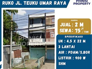 Dijual Ruko Strategis 3 Lantai di Jl. Teuku Umar Raya