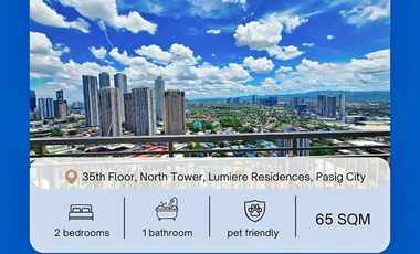 65sqm Unfurnished 2BR for Sale LUMIERE RESIDENCES Nearby Capitol Commons, Skyway Twin Tower, Estancia Mall, Ayala Mall The 30th, Sharila Mall, SM Mega