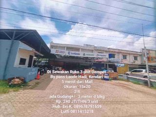 Disewakan Ruko 3 unit dempet Jl. Protokol Kendari, Jl. Laode Hadi Kendari