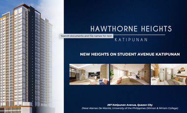 Ready for Occupancy Unit across Ateneo De Manila University- 5% Spot Down only to movein - Monthly starts at 9k++ only. Hurry, few units left.
