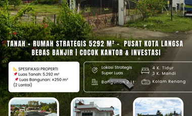 JUAL CEPAT TANAH 5292 m² FREE RUMAH 2 lantai STRATEGIS  – DEKAT PUSAT KOTA LANGSA | COCOK USAHA, KANTOR & INVESTASI
