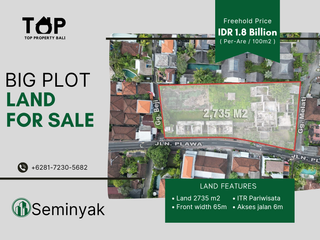 Turun Harga! Tanah jalan utama Plawa Seminyak 27,35 Are dekat pantai dan Starbucks reserve