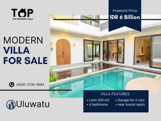 Modern villa 4 kamar tidur di Uluwatu dekat objek wisata