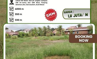 Dijual tanah SHM(Sertifikat Hak Milik) Lokasi Desa Tanjung Selamat, Kec. Darussalam, Aceh Besar