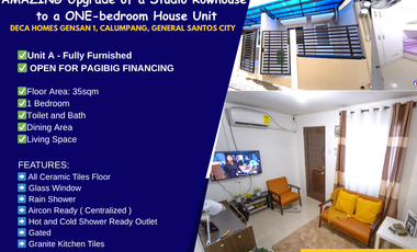 For Sale Upgraded Studio Rowhouse to 1-Bedroom Unit in Deca Homes Gensan 1, Calumpag, General Santos City