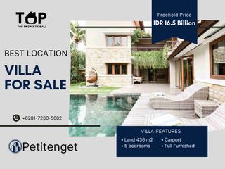 villa lokasi premium Petitenget Seminyak 5 kamar tidur Hak Milik