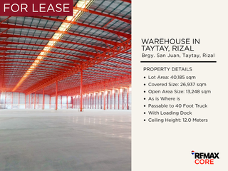 FOR LEASE: Warehouse in Taytay, Rizal