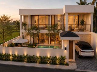 Vila tropis modern dengan pemandangan sawah