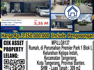 Di Jual Lelang Rumah 2 Lantai di Perumahan Premier Park 1 , Kelurahan Kelapa Indah, Kecamatan Tangerang, Kota Tangerang,