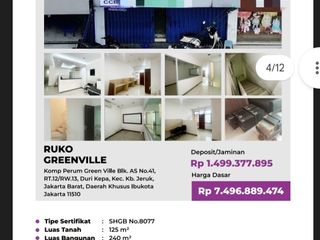 Di Jual Lelang Ruko 3 Lantai di Komp Perumahan Green Ville Blok AS Clear & Clean, Duri Kepa - Jakarta Barat
