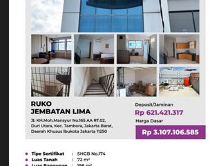 Di Jual Lelang Ruko 3,5 Lantai di Jalan Kh.moh.mansyur Duri Utara Tambora Jakarta Barat