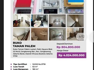 Di Jual Lelang Ruko 3 Lantai di Taman Palem Lestari, Palm Square Cengkareng Barat Jakarta Barat
