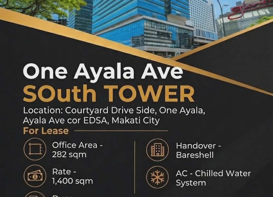For Lease Office Space in One Ayala South Tower Makati – 282 sqm Bare ...