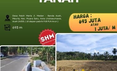 Dijual tanah SHM(Sertifikat Hak Milik) Lokasi Desa Paloh Meria Kec. Muara Satu, Kota Lhokseumawe, Aceh
