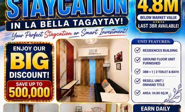 Staycation Rush For Sale 3 Bedroom Fully Furnished Below Market Value!