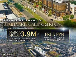 RUKO HADAP JALAN DI BOULEVARD GADING SERPONG CITY HUB COMMERCIAL By Summarecon FREE PPN & SIAP PAKAI! 3,9 Milyaran