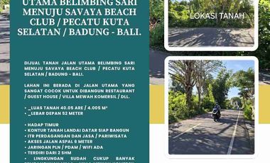 Dijual tanah Jalan utama belimbing sari menuju SAVAYA BEACH CLUB / Pecatu kuta selatan / Badung - Bali.