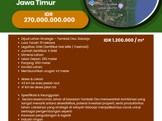 Dijual / For Sale lahan  15HA Tambak Oso  Waru - Sidoarjo Jawa Timur