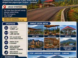 DIJUAL REST AREA PREMIUM JALUR WISATA DIENG
Lahan 1.931 m² View Sindoro–Sumbing, Potensi Bisnis Miliaran