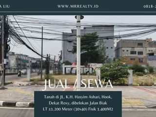 dijual dan disewa tanah di Jl K.H. Hasyim Ashari  Dekat Roxy Tanah dibelokan Jalan Biak (Hook)