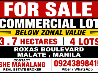 3.7 HECTARES COMMERCIAL LOT FOR SALE IN ROXAS BOULEVARD , MALATE , MANILA ( 4 LOTS ) / SELLING BELOW ZONAL VALUE