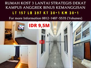 Rumah Kost 3 Lantai 30 Kamar Strategis dekat Kampus Anggrek Binus Kemanggisan