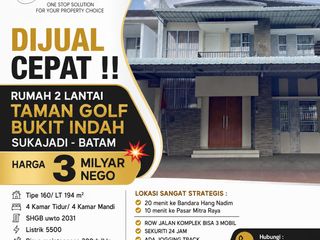 DIJUAL CEPAT  Rumah 2 Lantai Taman Golf Bukit Indah Sukajadi – Batam