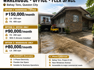 🐲 **FOR LEASE | WAREHOUSE • OFFICE • FLEX SPACE** Bahay Toro, Quezon City**