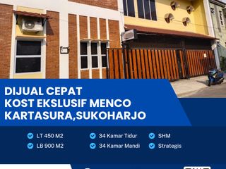 Dijual Kost Ekslusif Menco Lokasi Strategis Kartasura, Sukoharjo Luas 450m2