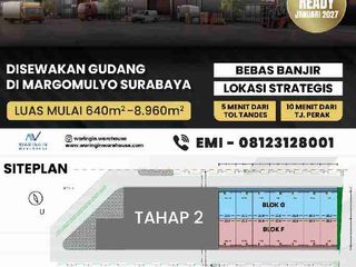 DISEWAKAN GUDANG MARGOMULYO  LUAS 640- 8000 meter SURABAYA