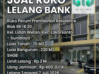 LUAS TANAH 70 M2!! DIJUAL RUKO VIA LELANG DI LAKARSANTRI SURABAYA (RUKO PERUM PRAMBANAN RESIDENCE) – HARGA OBRALL!!