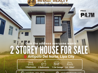 Brand New 4.7M 2 Storey Single Attached For Sale in Antipolo Del Norte Lipa City Batangas - LSS