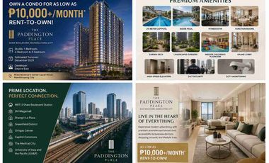 Own a Condo for as Low as ₱10,000/Month – Rent-to-Own! 🏙️
Discover The Paddington Place by Empire East, located at Shaw Boulevard corner Laurel Street, Mandaluyong City. Choose from Studio, 1-Bedroom, 2-Bedroom, and 3-Bedroom units. Enjoy premium amenities including a 25-meter lap pool, fitness gym, function rooms, landscaped gardens, children's play area, grand lobby, 24/7 security, and more. Conveniently located near MRT-3 Shaw Boulevard Station, SM Megamall, Shangri-La Plaza, Greenfield District, Ortigas Center, Capitol Commons, The Medical City, and UA&P. Estimated turnover: December 2027. Message us today for the latest promos, sample computation, and available units.