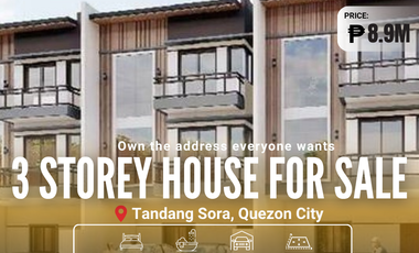 8.9M 3 Storey Single-Attached House & Lot in Tandang Sora Quezon City For Sale Near Congressional Ave - LSS