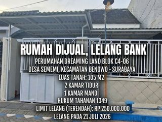 LUAS 105M2!! DIJUAL RUMAH VIA LELANG DI BENOWO SURABAYA (PERUM DREAMING LAND)