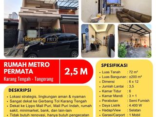 Dijual Rumah Metro Permata Karang Tengah 3,5 Lantai SHM Dekat Tol Karang Tengah